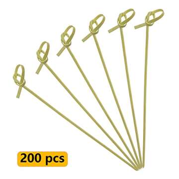BLUE TOP Bamboo Cocktail Picks 200 PCS Bamboo Skewers 4 Inch with Looped Knot, Food Picks,Party Toot...
