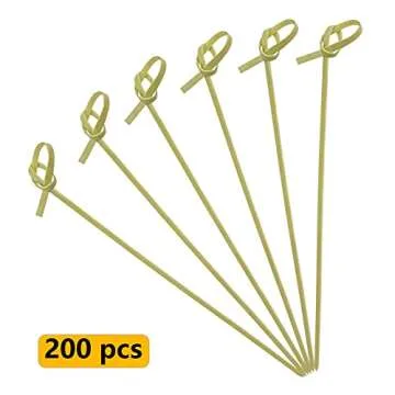 BLUE TOP Bamboo Cocktail Picks 200 PCS Bamboo Skewers 4 Inch with Looped Knot, Food Picks,Party Toot...
