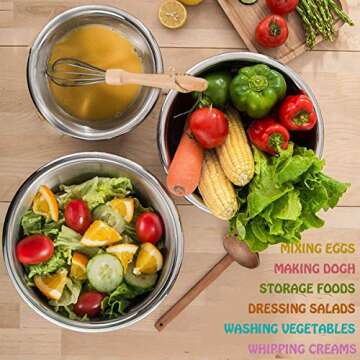 Umite Chef Stainless Steel Mixing Bowls Set of 6, Non Slip Colorful Silicone Bottom Nesting Storage Bowls, Polished Mirror Finish For Healthy Meal Mixing and Beating (1,1.5, 2.0, 2.5, 3.5, 7 QT)