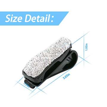 Moly Magnolia 2 PCS Glasses Holders for Car Sun Visor, Fashion Bling Crystal Rhinestones Car Eyeglasses Sunglasses Hanger Mount with Ticket Card Clip for Women Girls (Silver)