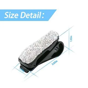 Moly Magnolia 2 PCS Glasses Holders for Car Sun Visor, Fashion Bling Crystal Rhinestones Car Eyeglasses Sunglasses Hanger Mount with Ticket Card Clip for Women Girls (Silver)