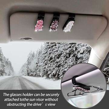 Moly Magnolia 2 PCS Glasses Holders for Car Sun Visor, Fashion Bling Crystal Rhinestones Car Eyeglasses Sunglasses Hanger Mount with Ticket Card Clip for Women Girls (Silver)