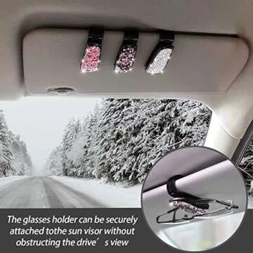 Moly Magnolia 2 PCS Glasses Holders for Car Sun Visor, Fashion Bling Crystal Rhinestones Car Eyeglasses Sunglasses Hanger Mount with Ticket Card Clip for Women Girls (Silver)
