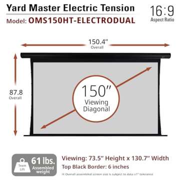 Elite Screens Yard Master Tension Series, 150-inch 16: 9 Projector Screen, Outdoor Electric Motorized Outdoor Front/Rear Wraith Veil Dual Projection Movie Screen, OMS150HT-Electrodual