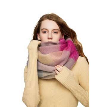 Yatemiole Women's Cashmere Big Coloured Checked Scarf Winter Warm Wrap Scarf (Pattern - 1)