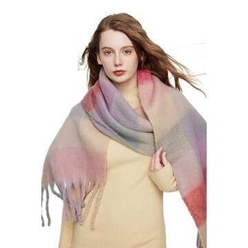 Yatemiole Women's Cashmere Big Coloured Checked Scarf Winter Warm Wrap Scarf (Pattern - 1)