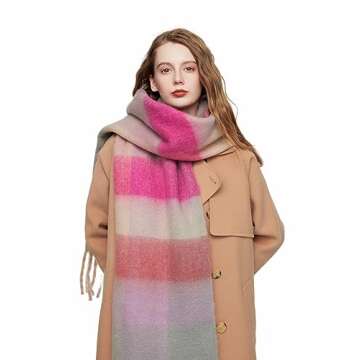 Yatemiole Women's Cashmere Big Coloured Checked Scarf Winter Warm Wrap Scarf (Pattern - 1)