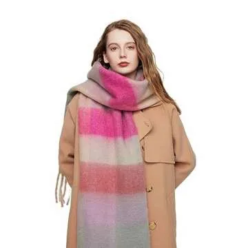 Yatemiole Women's Cashmere Big Coloured Checked Scarf Winter Warm Wrap Scarf (Pattern - 1)