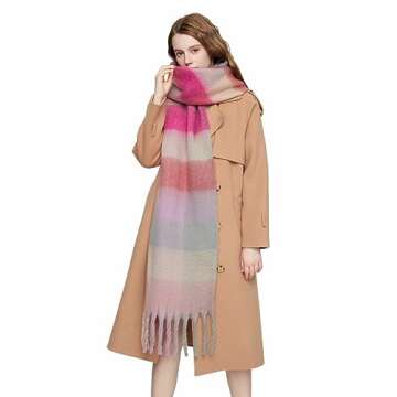 Yatemiole Women's Cashmere Big Coloured Checked Scarf Winter Warm Wrap Scarf (Pattern - 1)
