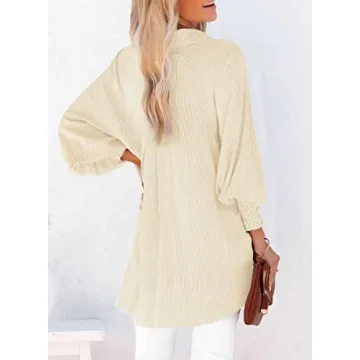 Women's Boyfriend Blouse with Smocked Cuffs and Pocket