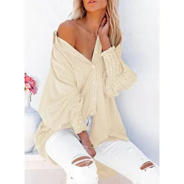 Women's Boyfriend Blouse with Smocked Cuffs and Pocket