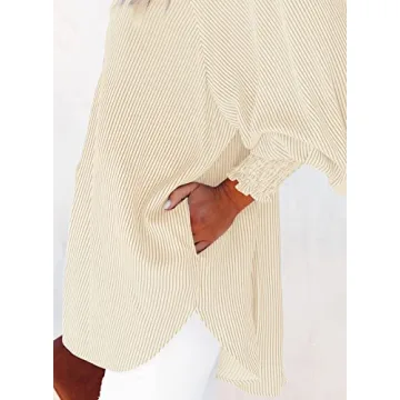 Women's Boyfriend Blouse with Smocked Cuffs and Pocket