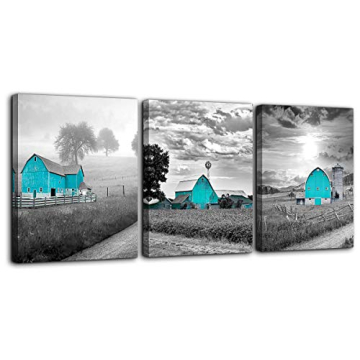 Mofutinpo Teal Farmhouse Black and White Country Rustic Cabin Wall Art for Bedroom Bathroom Wall Dec...