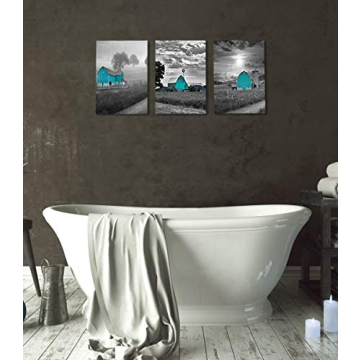 Mofutinpo Teal Farmhouse Rustic Canvas Wall Art