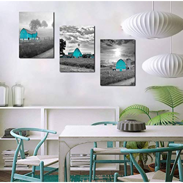 Mofutinpo Teal Farmhouse Rustic Canvas Wall Art