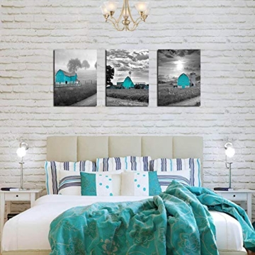 Mofutinpo Teal Farmhouse Rustic Canvas Wall Art