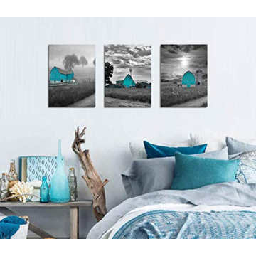 Mofutinpo Teal Farmhouse Rustic Canvas Wall Art