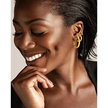 Adoyi Gold Hoop Earrings Set for Women Girls Gold Hoops Twisted Huggie Hoops Earrings 18K Gold Plated Earrings for Women Gir Gift Lightweight 9 Pairs Jewelry for women