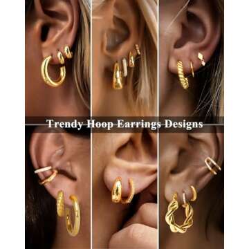 Adoyi Gold Hoop Earrings Set for Women Girls Gold Hoops Twisted Huggie Hoops Earrings 18K Gold Plated Earrings for Women Gir Gift Lightweight 9 Pairs Jewelry for women