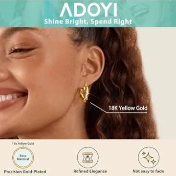 Stylish Adoyi Gold Hoop Earrings Set for Women 18K