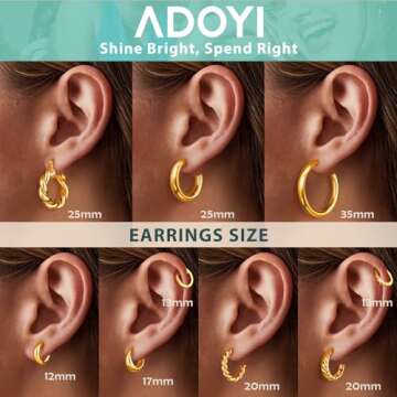 Adoyi Gold Hoop Earrings Set for Women Girls Gold Hoops Twisted Huggie Hoops Earrings 18K Gold Plated Earrings for Women Gir Gift Lightweight 9 Pairs Jewelry for women