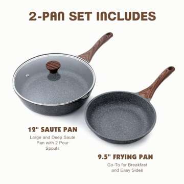 SENSARTE Nonstick Frying Pan Skillets, Swiss Granite Coating Omelette Pans, Healthy Cookware Chef's Pan, PFOA Free(9.5 Inch Frying Pan and 5QT Saute Pan)