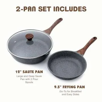 SENSARTE Nonstick Frying Pan Skillets, Swiss Granite Coating Omelette Pans, Healthy Cookware Chef's Pan, PFOA Free(9.5 Inch Frying Pan and 5QT Saute Pan)