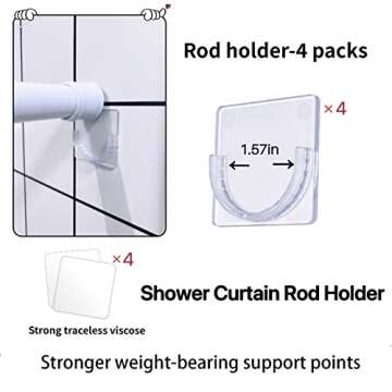 Adhesive Shower Curtain Rod Holder No Drilling,Set of 4,No Slippage Wall Mount Retainer of Shower Ro...