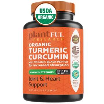 Organic Turmeric Supplement with Black Pepper Highest Potency USDA Certified [Non-GMO Organic Curcum...