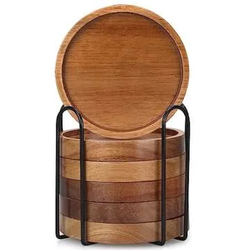 Stylish Acacia Wood Coaster Set for Home & Office