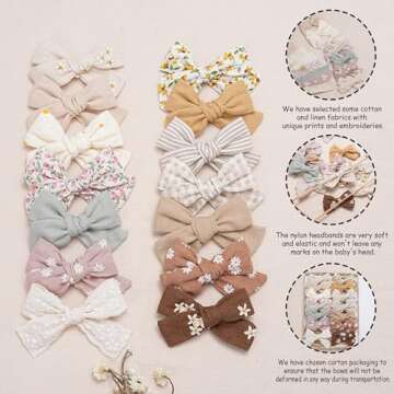 Fancy Clouds Baby Girl Bows and Headbands,14 pcs Stretchy Soft Nylon Hairbands Hair Bows for Newborn...
