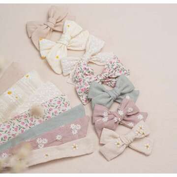 Fancy Clouds Baby Girl Bows and Headbands,14 pcs Stretchy Soft Nylon Hairbands Hair Bows for Newborns, Infants, Toddlers - Handmade Baby Hair Accessories for Girls Gifts