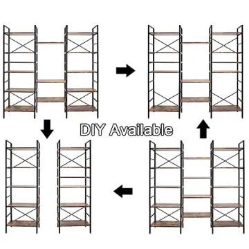 SUPERJARE Triple 5 Tier Bookshelf, Bookcase with 14 Open Display Shelves, Ladder Bookshelf, Wide Book Shelf Book Case with Steel Frame, Wood Board, for Home & Office, Dark Brown