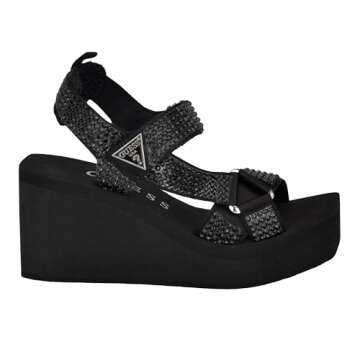 Guess Women's DAWSIN Sandal, Black 001, 8
