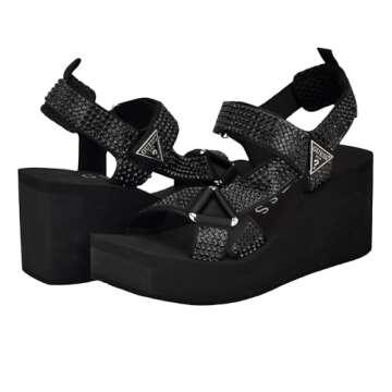 Guess Women's DAWSIN Sandal, Black 001, 8