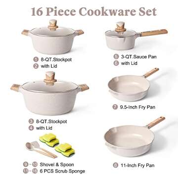 Large Nonstick Cookware Set With Lids - Pots, Pans and Kitchenware for Induction Cooking, Includes 8...