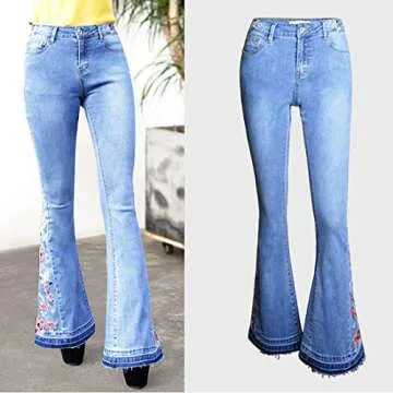 CHARTOU Floral Embroidered High-Rise Flare Jeans for Women