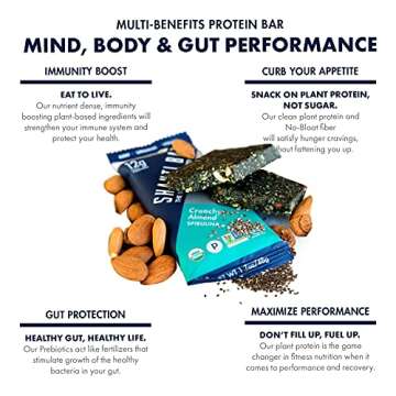 SHANTI BAR Vegan Organic Superfood Protein Bar | 10g Plant Based Protein | Raw Paleo Gluten Free Snack Bars | Performance Nutrition | Crunchy Almond Spirulina, 1.7 Ounce (12 Count)
