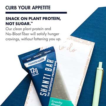 SHANTI BAR Vegan Organic Superfood Protein Bar | 10g Plant Based Protein | Raw Paleo Gluten Free Snack Bars | Performance Nutrition | Crunchy Almond Spirulina, 1.7 Ounce (12 Count)