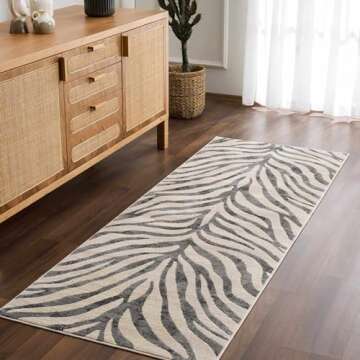 BoutiqueRugs Ecorse Zebra Print Runner Rug - Black, Charcoal, Peach - 2'7" x 7'3" Runner