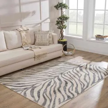 BoutiqueRugs Ecorse Zebra Print Runner Rug - Black, Charcoal, Peach - 2'7" x 7'3" Runner