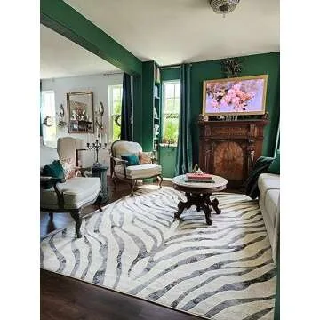 BoutiqueRugs Ecorse Zebra Print Runner Rug - Black, Charcoal, Peach - 2'7" x 7'3" Runner