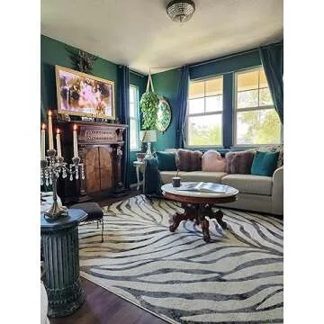 BoutiqueRugs Ecorse Zebra Print Runner Rug - Black, Charcoal, Peach - 2'7" x 7'3" Runner