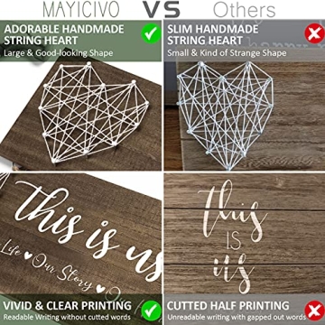 Housewarming Gifts New Home Wall Decor Sign, This Is Us Family Picture Frame Wedding Gifts for Couples Farmhouse Rustic Wood Hanging Photo Holder, Gift for New Homeowner