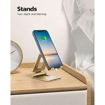Nulaxy Dual Folding Cell Phone Stand, Fully Adjustable Foldable Desktop Phone Holder Cradle Dock Compatible with Phone 16 15 14 13 12 11 Pro Xs Xs Max Xr X 8, Nintendo Switch, All Phones - Gold