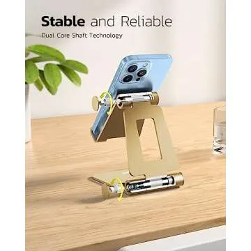 Nulaxy Dual Folding Cell Phone Stand, Fully Adjustable Foldable Desktop Phone Holder Cradle Dock Compatible with Phone 16 15 14 13 12 11 Pro Xs Xs Max Xr X 8, Nintendo Switch, All Phones - Gold