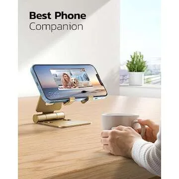 Nulaxy Dual Folding Cell Phone Stand, Fully Adjustable Foldable Desktop Phone Holder Cradle Dock Compatible with Phone 16 15 14 13 12 11 Pro Xs Xs Max Xr X 8, Nintendo Switch, All Phones - Gold