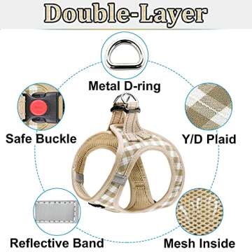 Matilor Dog Harness Step-in Breathable Puppy Cat Dog Vest Harnesses for Small Medium Dogs Beige Chec...