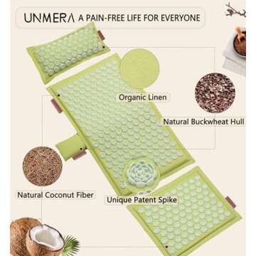 UNMERA Acupressure Mat and Pillow Set,Natural Premium Linen & Coconut Fiber Filling,FSA/HSA Eligible,for Back/Neck Pain Relief, Sciatic, Headache and Muscle Relaxation, Comes with Carrying Bag