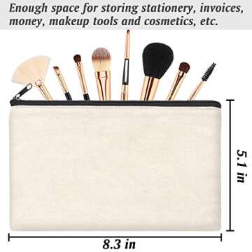 ZeeDix 8 Packs 8.3 x 5 inches Blank DIY Craft Bag Canvas - Beige Canvas Zipper Pouch Bags Multipurpo...